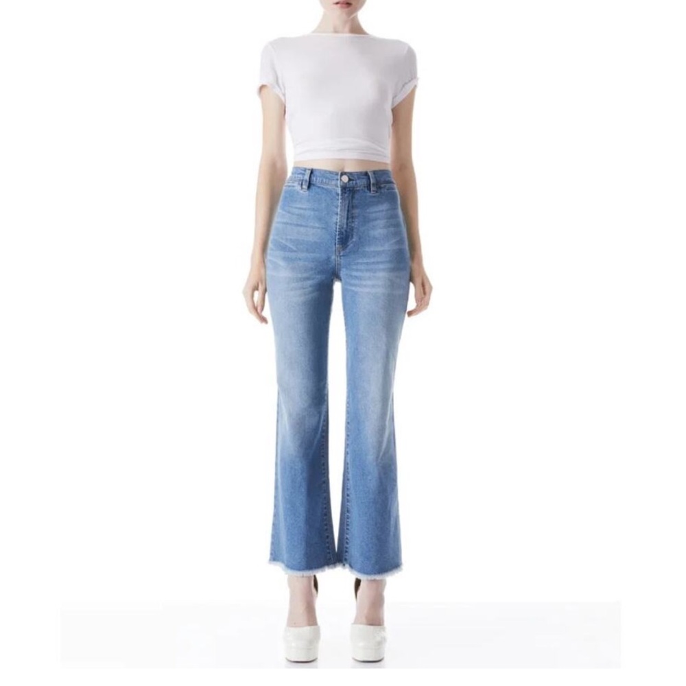 Alice + Olivia Gorgeous Coin Pocket High Rise Wide Leg Crop Jeans Size 27